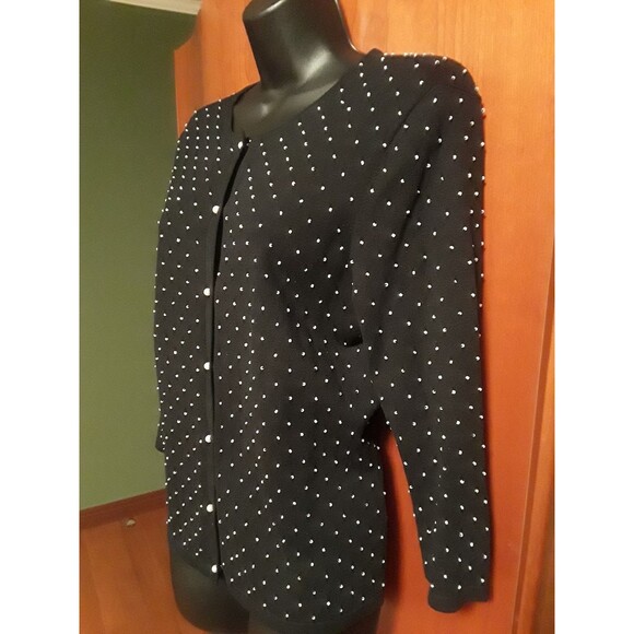 Jones New York Signature Cotton Blend Cardigan Faux Pearls Beads & Buttons Sz M - Picture 2 of 4